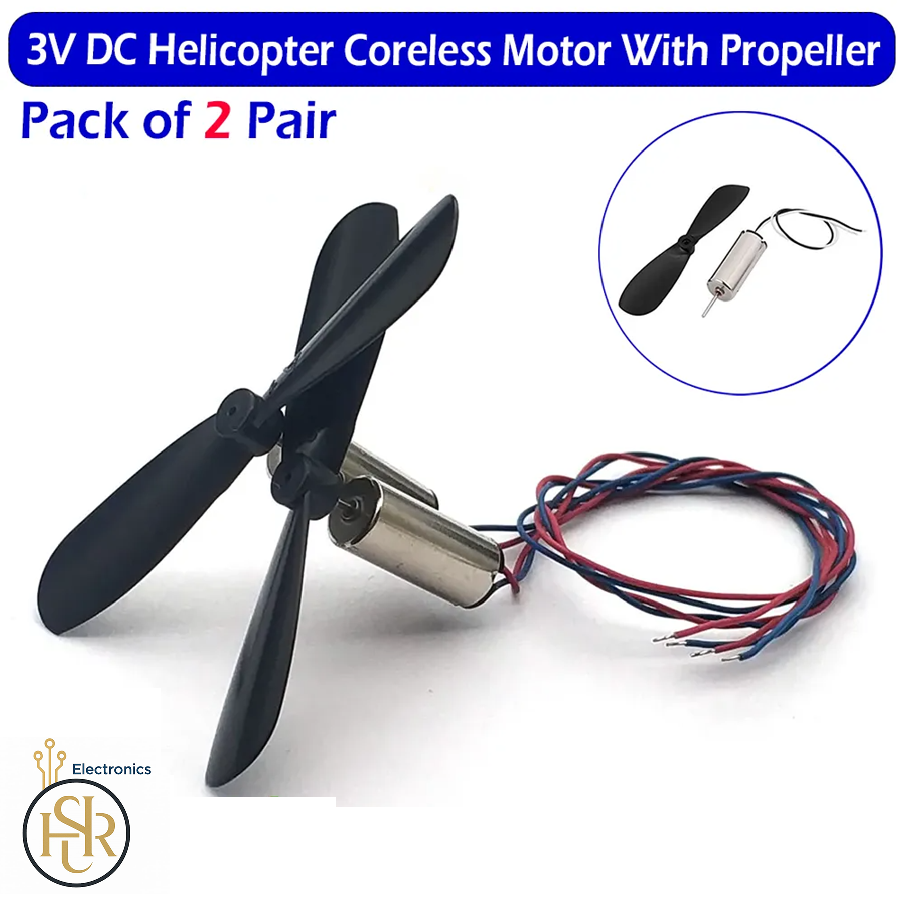 2 Pair Micro 3V DC Coreless Motor with Propeller Set for DIY Drone, RC Helicopter, Airplane & Robotics Projects – by Electrica