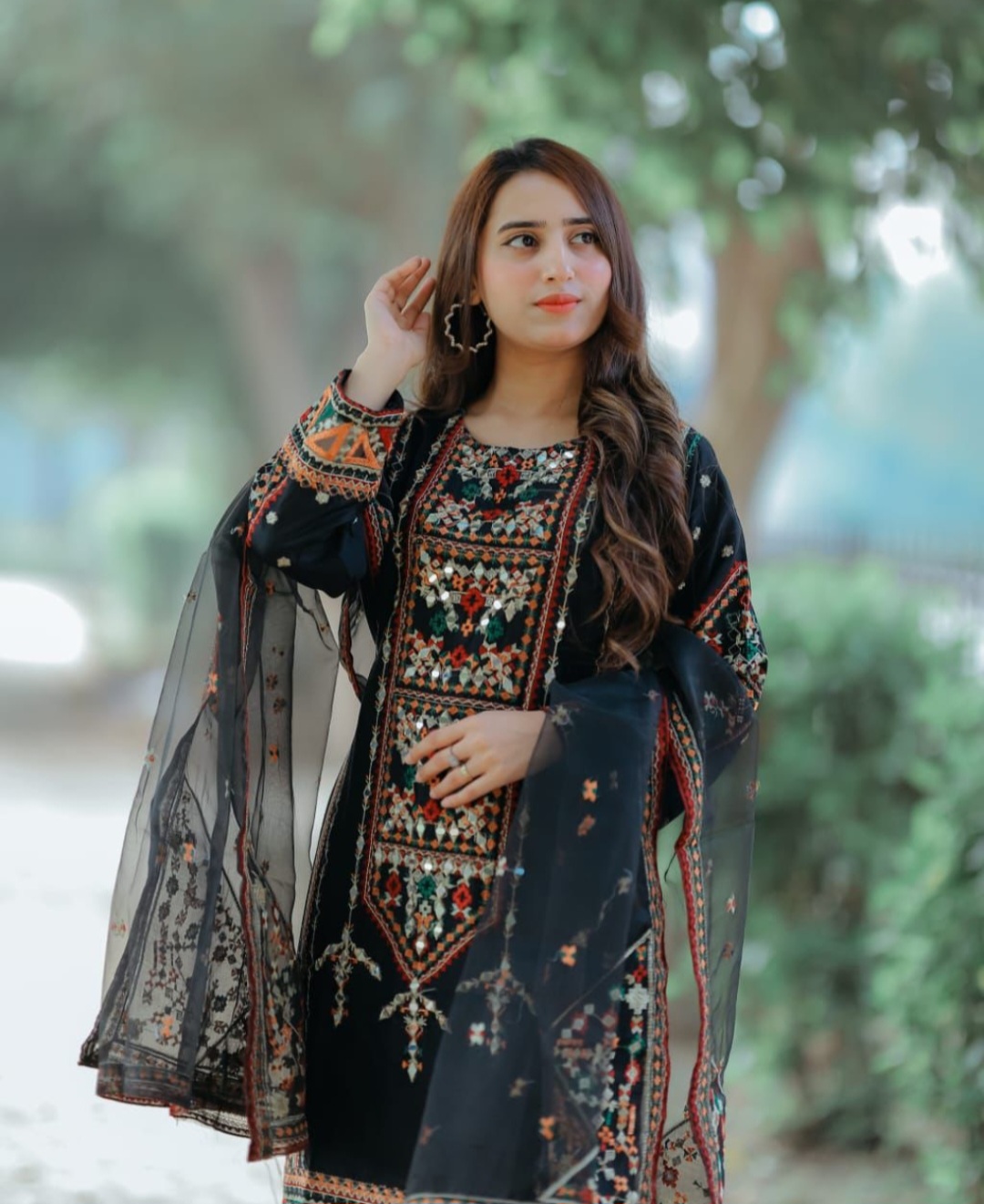 Pathani Style 3PC stitched Embroidered Dress With Embroidered Fancy Dupatta For Ladies Girls Unique Design Daraz.pk