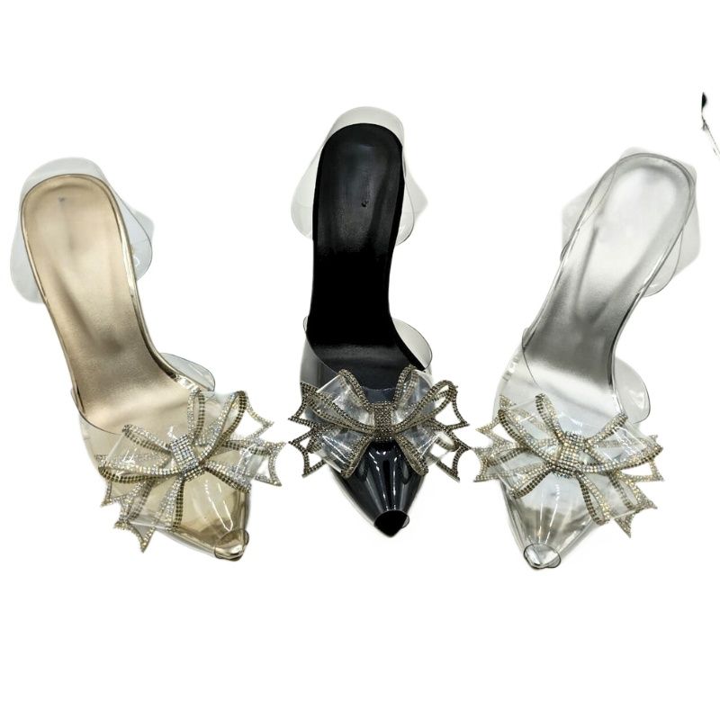 Elegant Transparent Heels with Crystal Bowknot