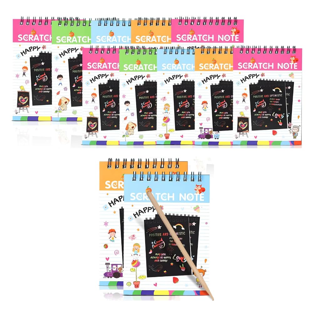 SP Dealz Kids Scratch Art Book 10 Pages – Colorful Scratch Paper Notebook with Wooden Stylus, DIY Drawing & Creative Activity Book for Boys & Girls – 10cm x 14cm