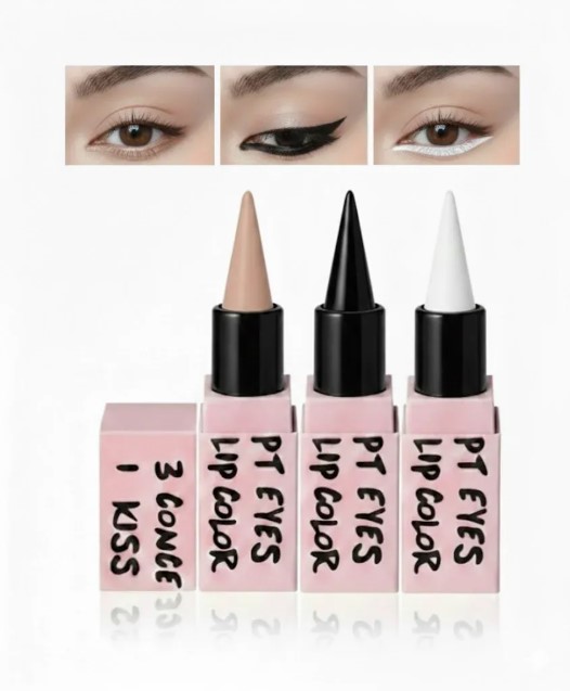 Hudamoji 3 in 1 Waterproof Eyes Kajal Pencil | Long Lasting Eyeliner for Waterline kajal stick | Black White Nude