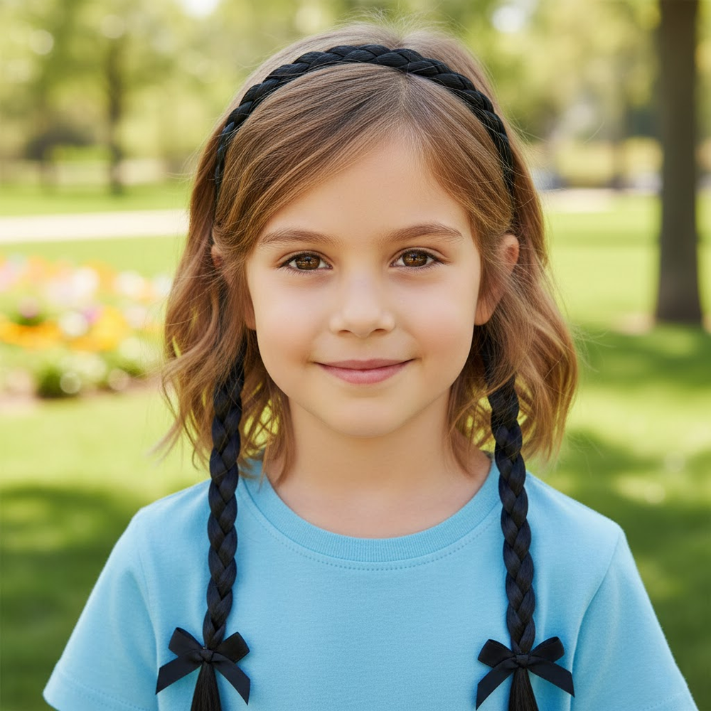 Braided Hair Band with Elastic Loop for kids Twist Hairband Wig Braid, Non-Slip Tooth Fastening, and Lengthening Fake Hair Band choti hair plaited braided hair band Braided Princess Wigs Synthetic Hair Extensions with Ribbons Hair Accessories for kids