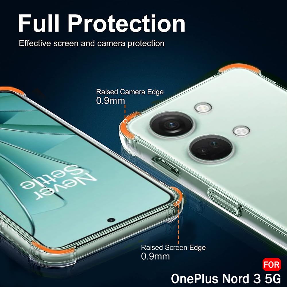 OnePlus Ace 2V / Nord 3 Transparent Back Cover with Corner Bumper Protection – Clear Soft Silicone Case