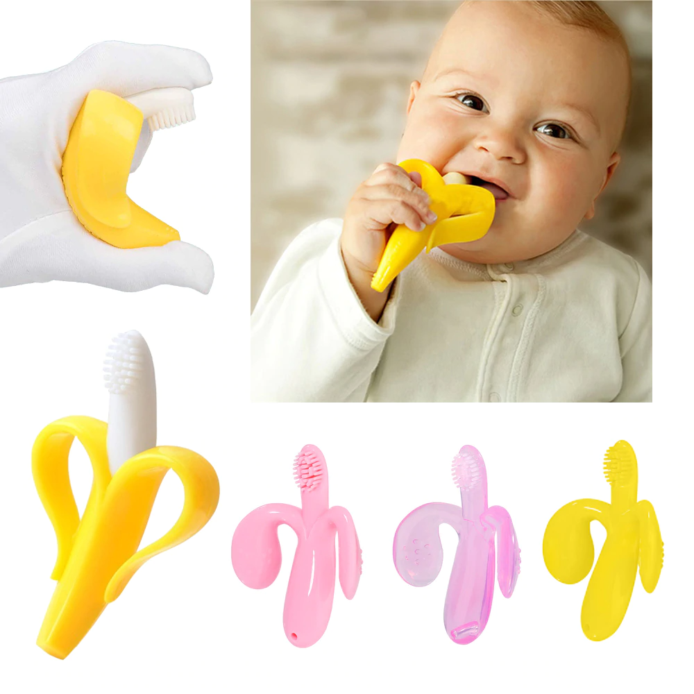 Baby Teether Toys BPA Banana Teething Ring Silicone Chew Dental Care Toothbrush Nursing Beads Gift For Infant