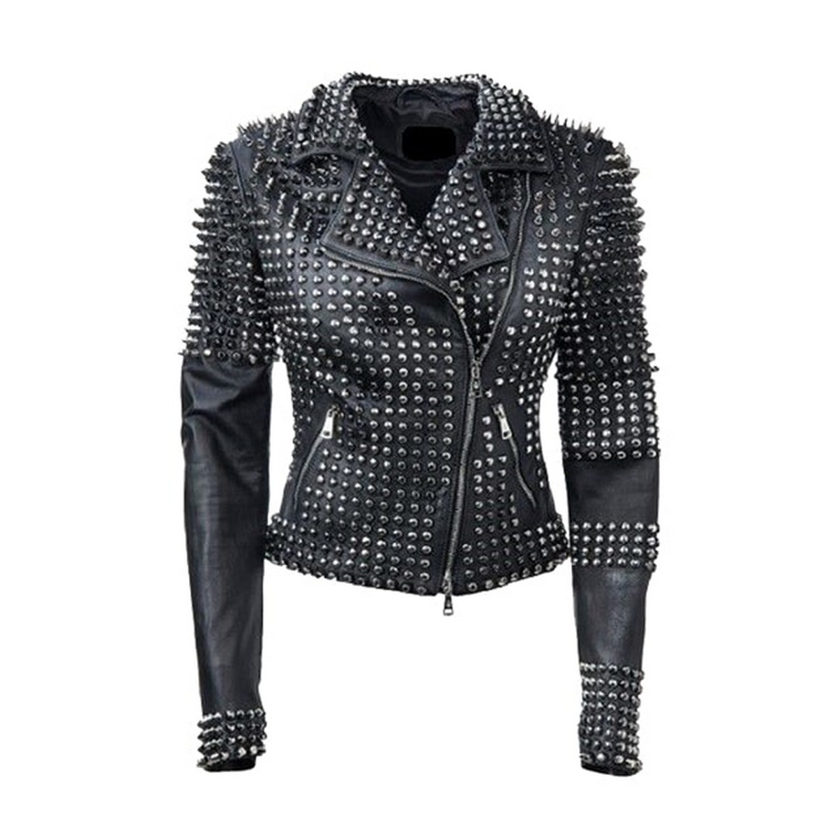 black leather jacket with silver studs