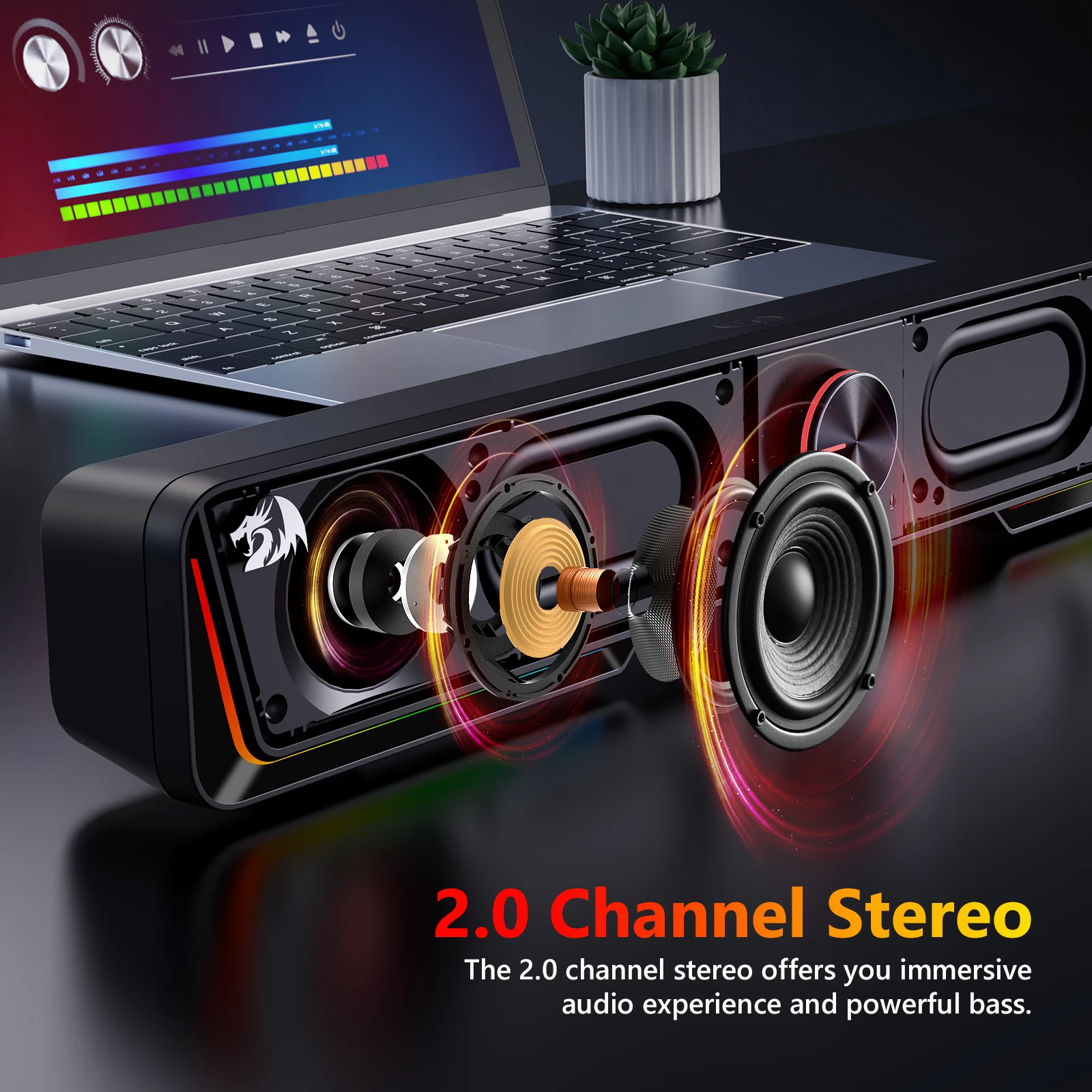 Redragon GS570 Darknets RGB Bluetooth Gaming Sound Bar 2.0 Channel with Dual Speakers and Dynamic Lighting 18 fb9e075be9c1174c99614706577dd0c8
