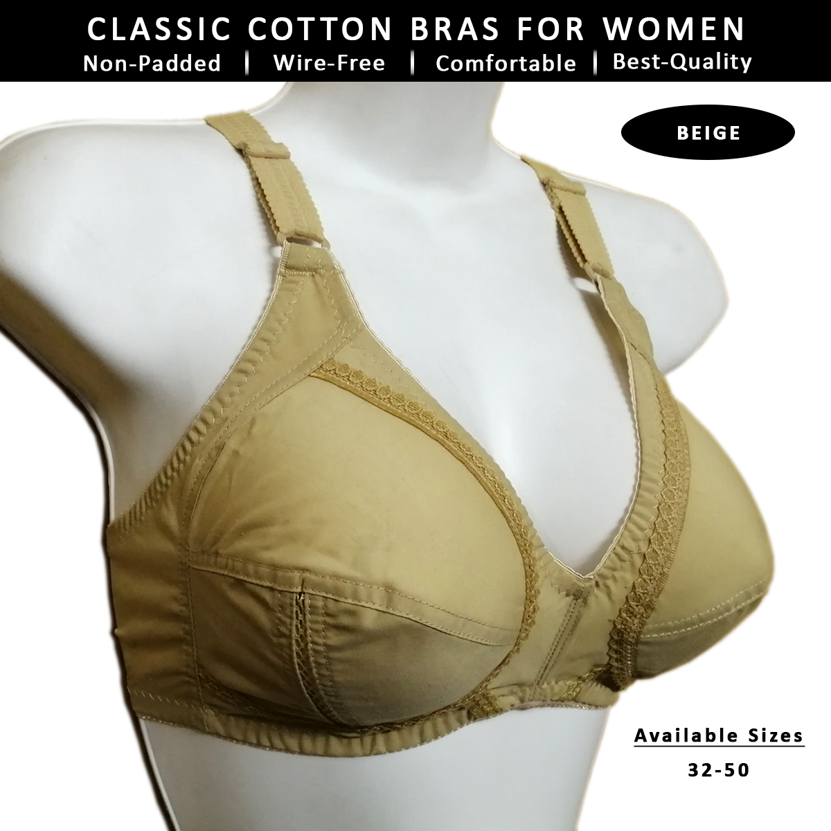 Best Quality Non Padded Bras for Women with Lace Decoration Casual Bras for  Girls Adjustable Inner Wear Ladies Brassiere for C and D Cups Comfortable  Brazzer in Beige 34 to 50 Size