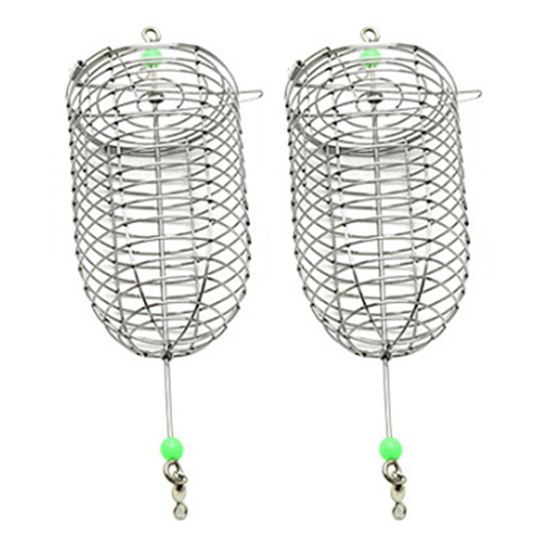 2pcs Small Bait Cage Fishing Trap Basket Feeder Holder Stainless