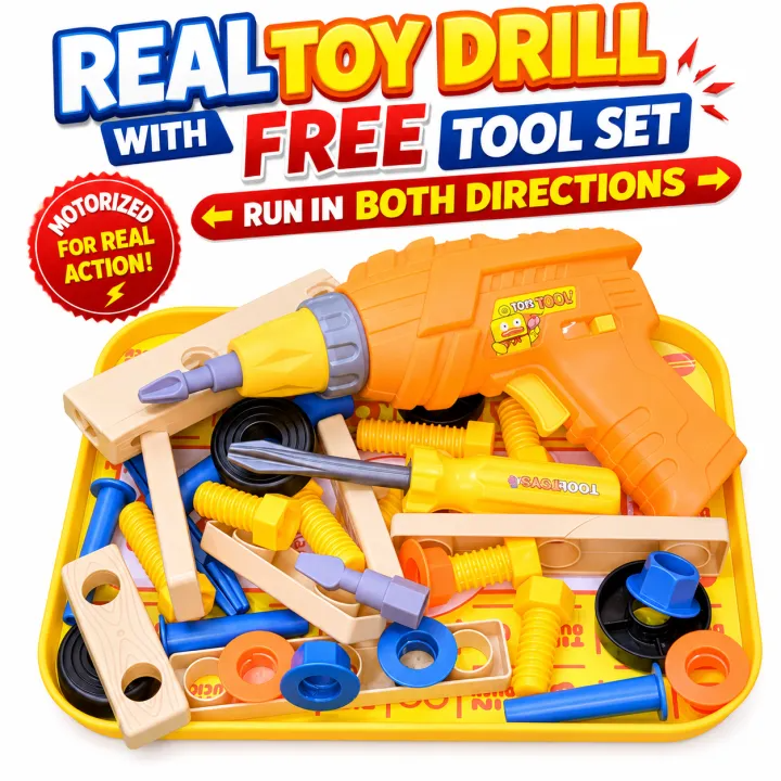 Kids Electric Drill Tool Set — DIY Construction Toolbox with Realistic Assembly Tools & Accessories | Educational STEM Engineering Kit for Pretend Play, Role-Play, Building & Skill-Building Toys for Boys & Girls | AL Rehman Traders | Noor Mega Store