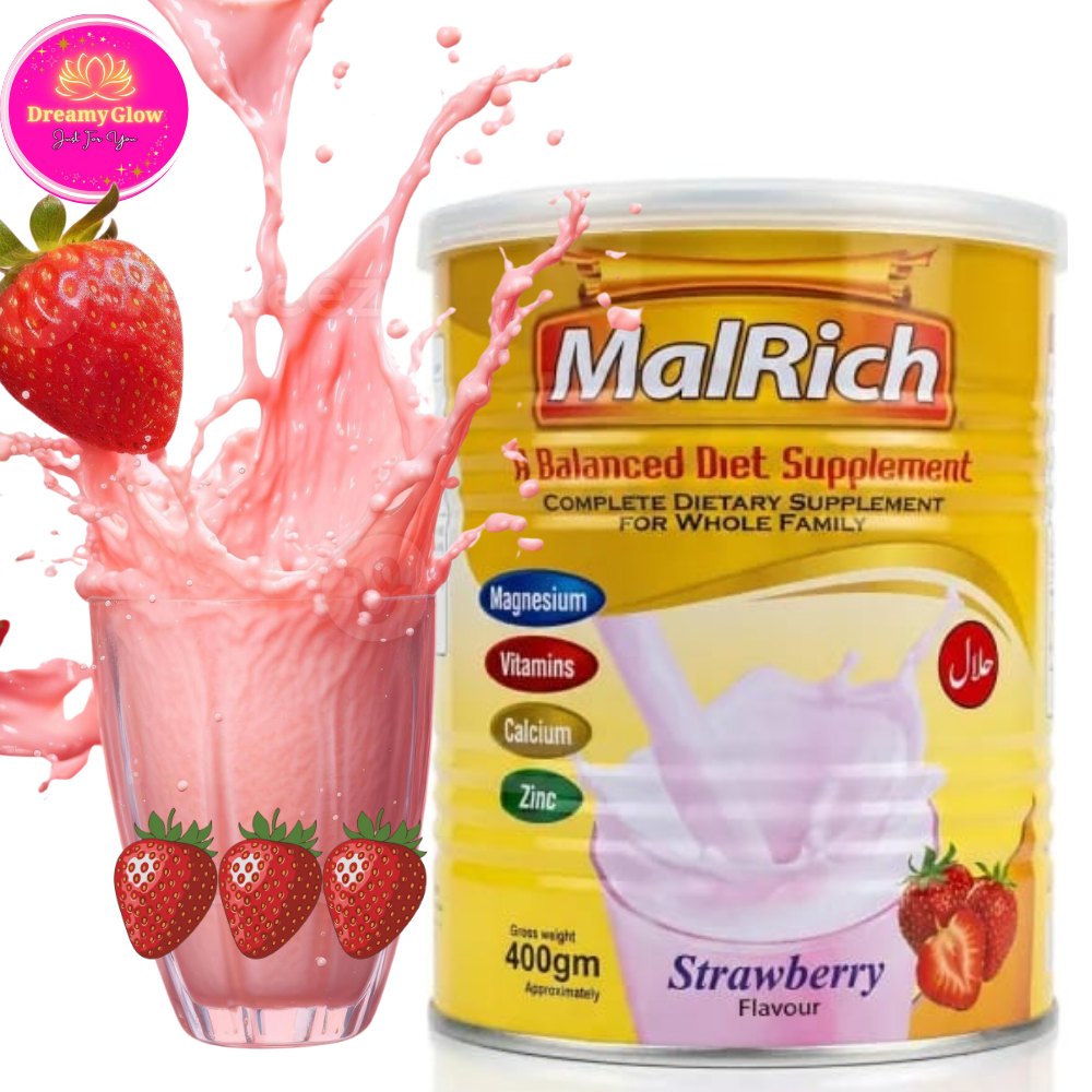 Malrich Strawberry weight gain powder milk  Malich balanced diet supplement  Powder milk  Mlarich milk  Malrich Powder Supports Healthy Growth  Daily Energy Boost with Malrich Powder  Daily Energy Boost with Malrich Powder  Malrich Weight Gain