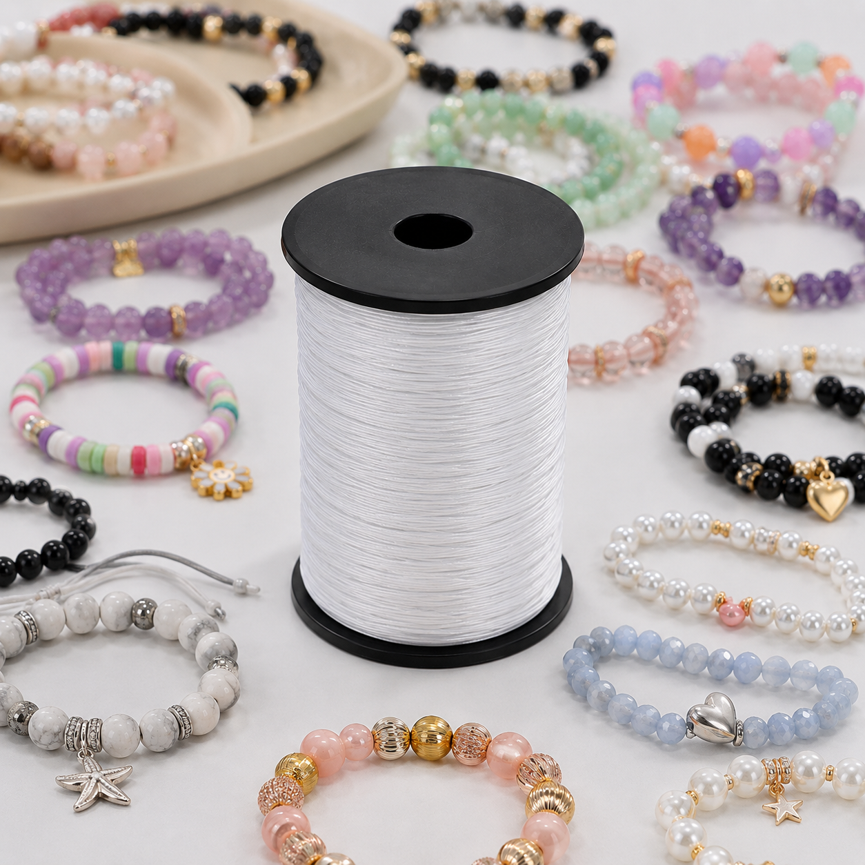 e-Cart Villa Elastic Thread for Bracelet Making Stretchable Nylon Thread for Jewelry Making Transparent Elastic String for Beads Crystal Beading Cord DIY Bracelet & Necklace Making Elastic Thread for Bracelet Making Jewelry Making Thread Jewelry Making Th