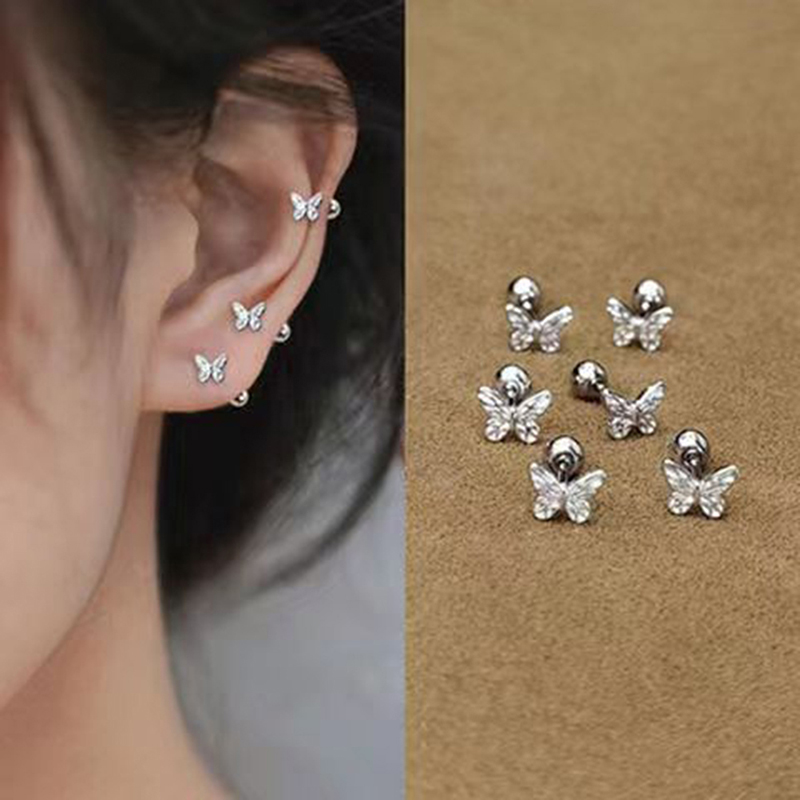 1Pair Hollow Bowknot Ear Bone Nail Glossy Butterfly Spiral Stud
