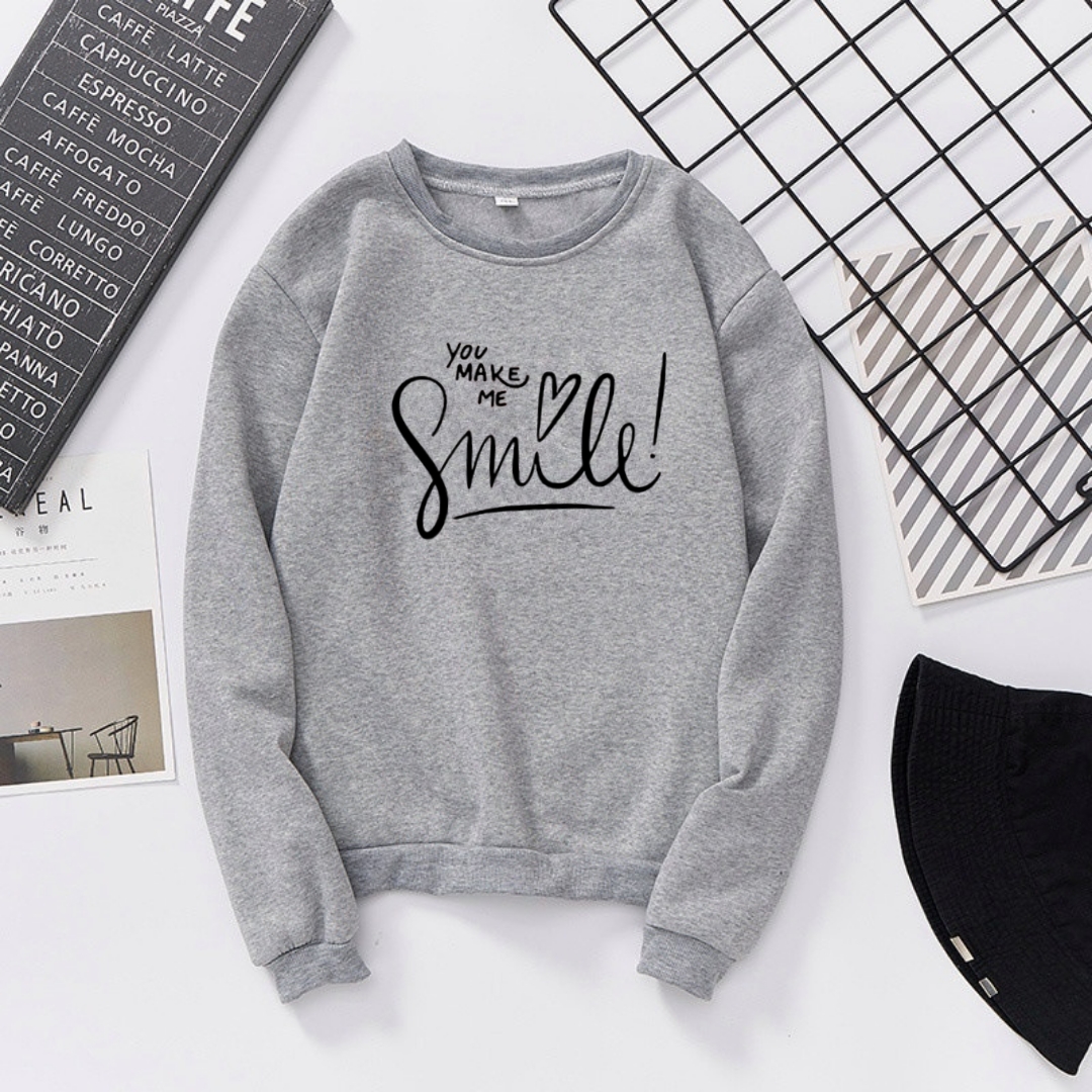 Pink Smile Printed Sweatshirt For Women - Hoodies For Girls