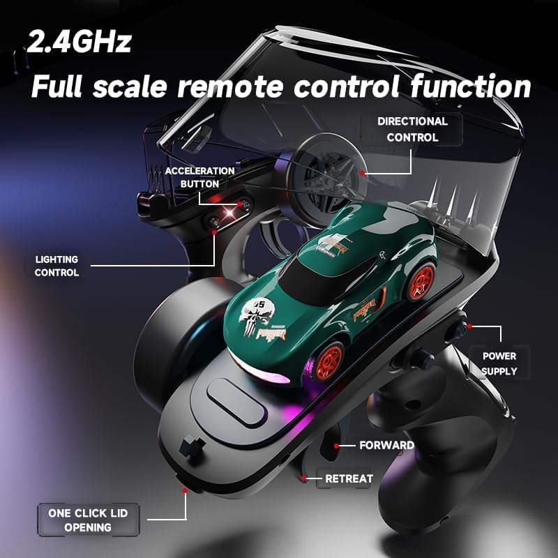 Lighting Mini Desktop Drift RC Car 1/64 Scale 4WD | LED Remote Control Drift Car | Rechargeable Mini RC Racing Car Toy for Kids & Adults