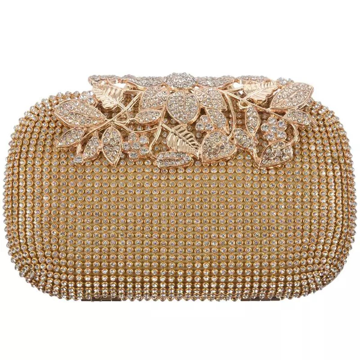 Golden Fancy Bridal Wedding Party Crystal Clutch for Women Ladies Bag Wallet