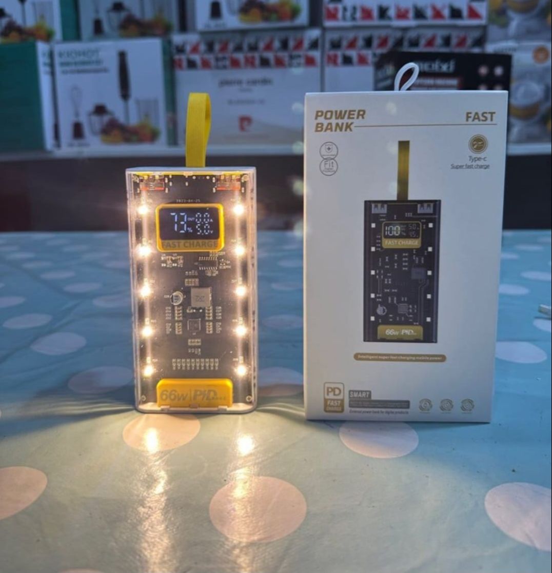 20000 MAH 66W Fast Charging Transparent Power Bank - Power Bank 20000 MAH - Portable Fast Charging - Super Fast Charger - Samsung Xiomi and for all Devices - Super Fast Charging Transparent 66W Power Bank- 20000 MAH Portable Mini Power Bank- LED Display.