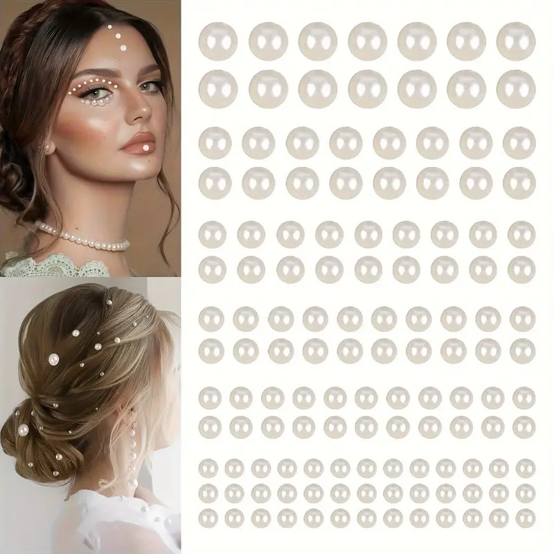 Pearl Hair Accessory Set - Outus Hair Pearl Stickers Sheets - Pearl Face Gems Jewels, Pearl Hair Comb Self-Adhesive Hair Gems for Wedding & Crafts