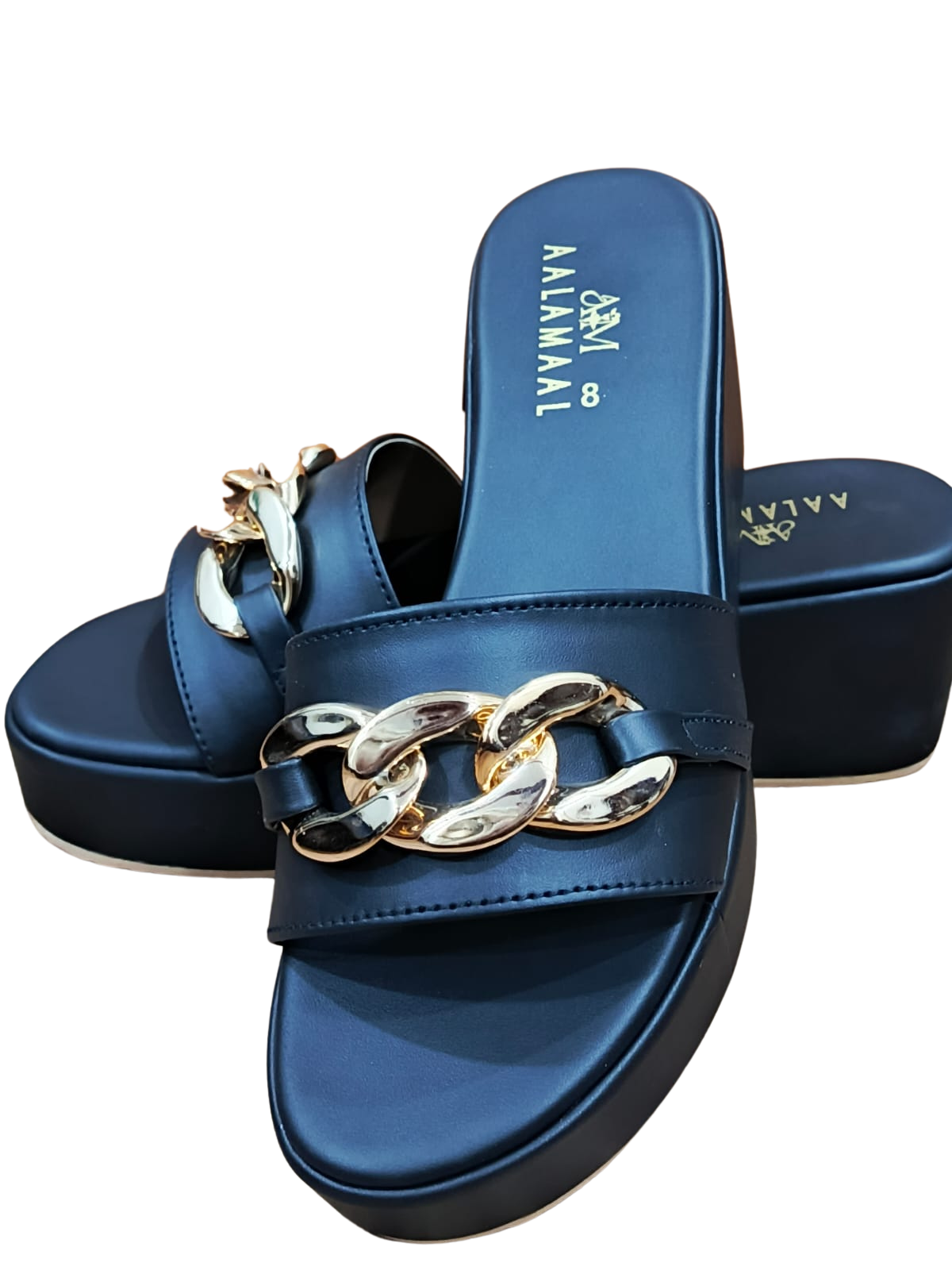 Elegant Black Wedge Sandals –Comfortable Trending and Stylish | Women's Criss-Cross Platform Heels, Stylish Summer  Slippers| Chain Style