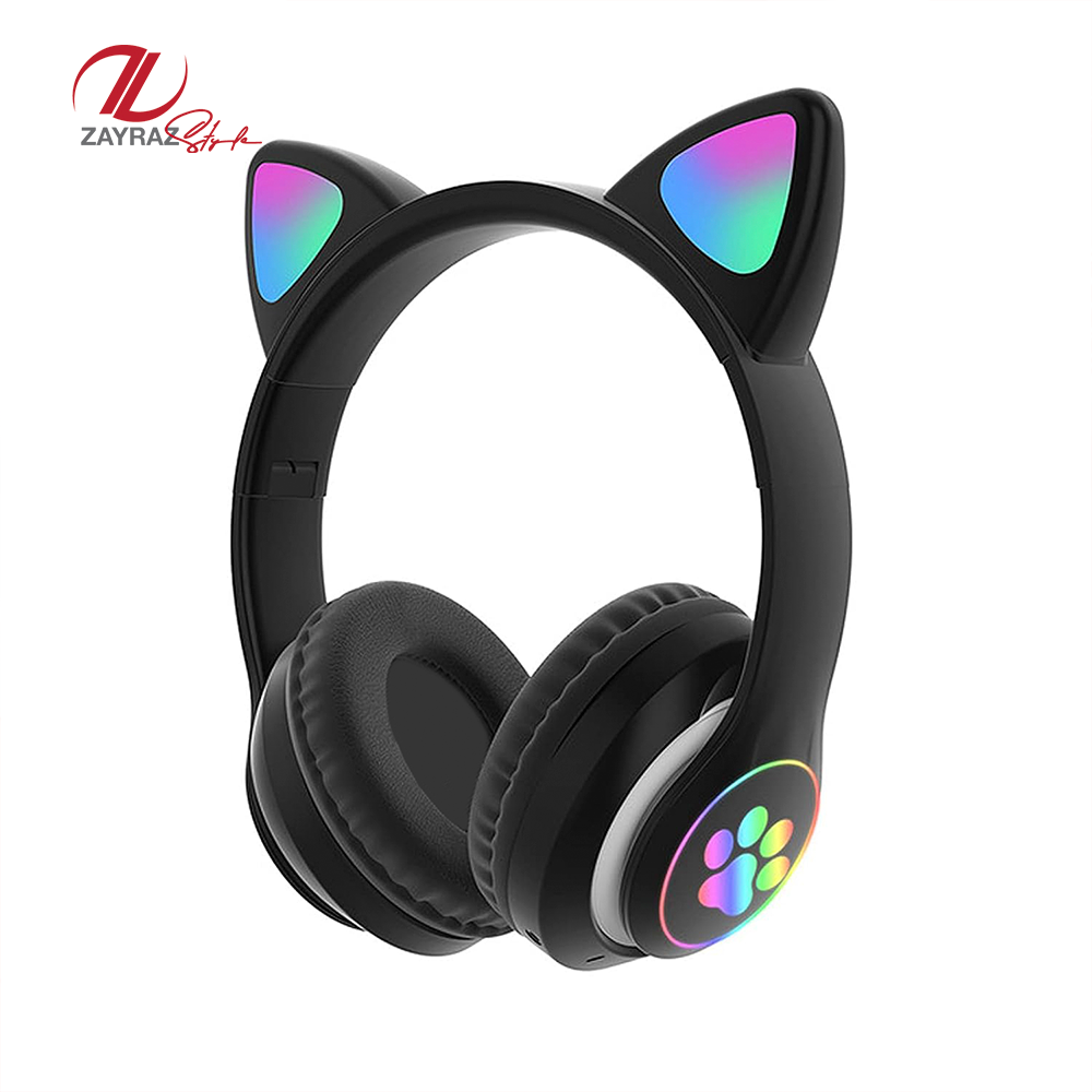 ZAYRAZ Cute Cat Ear Wireless Bluetooth Headphones with LED Lights, Noise Cancelling, Volume Control, New, Compatible with Android - One Size Fits All for Kids & Adults