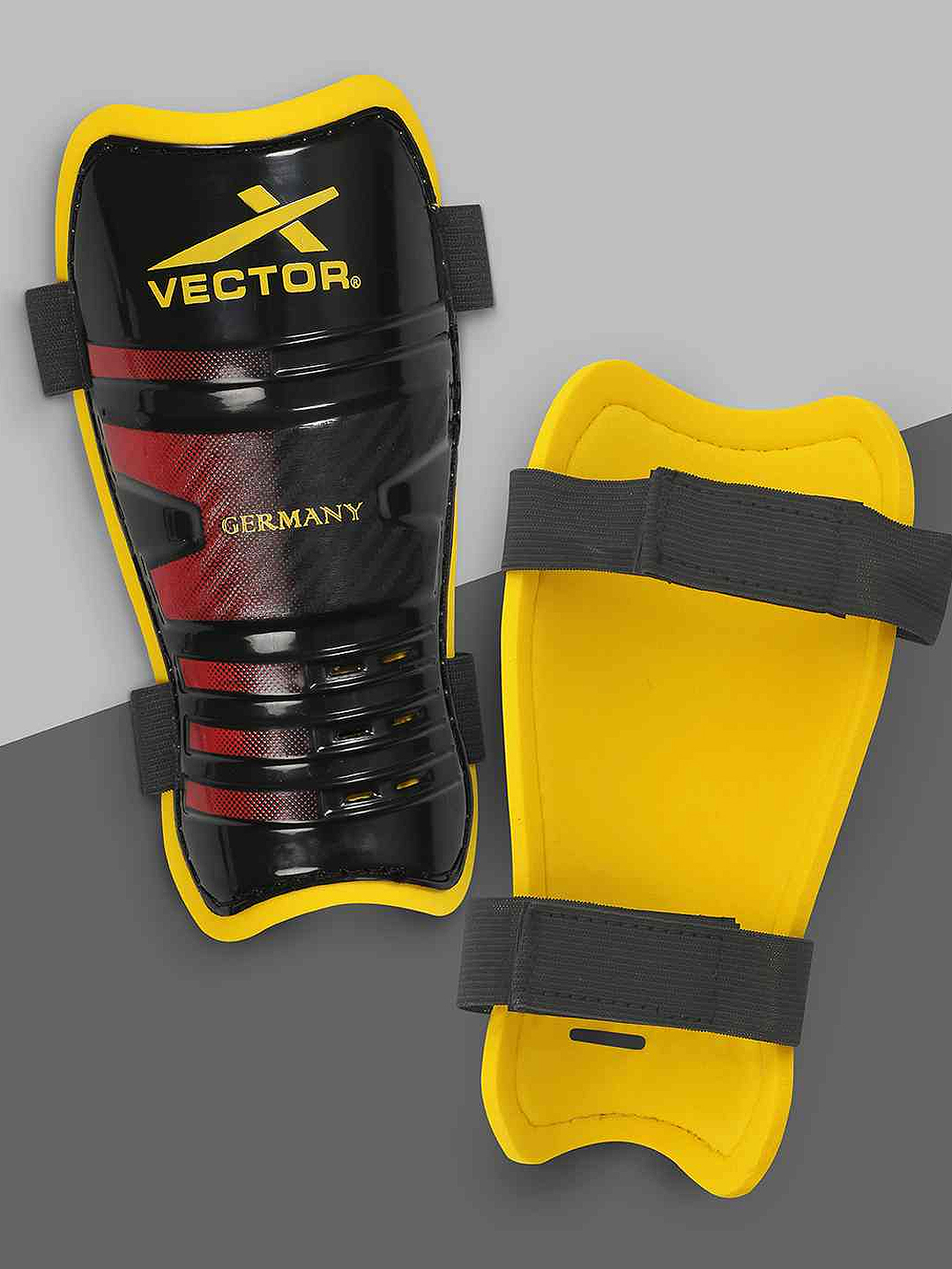 Vector X Germany Football Shin Guard with EVA Foam Cushioning, Hard PP Shell & Secure Fit | Lightweight Leg Protection for Training & Match Play