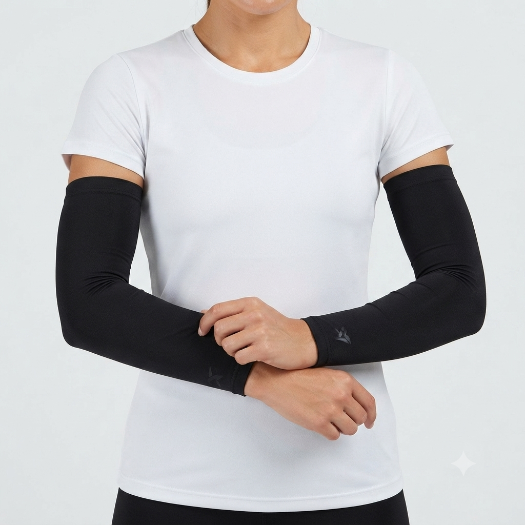 Arm Sleeves for Women & Girls | UV Sun Protection Cooling Arm Sleeves | Black Stretch Long Hand Sleeves for Driving, Cycling, Running, Sports & Hijab | Breathable Full Arm Covers (1 Pair)