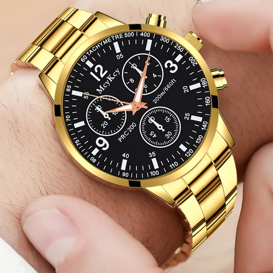Premium Men’s Luxury steel straps round dial watches hand watch-silver watch- men watches-watch for boys-watch for men-watch for kids-watch for young's-watch for boys + Bracelet + With Chain+Ring -High Quality stylish-branded-watch Best  for Gift