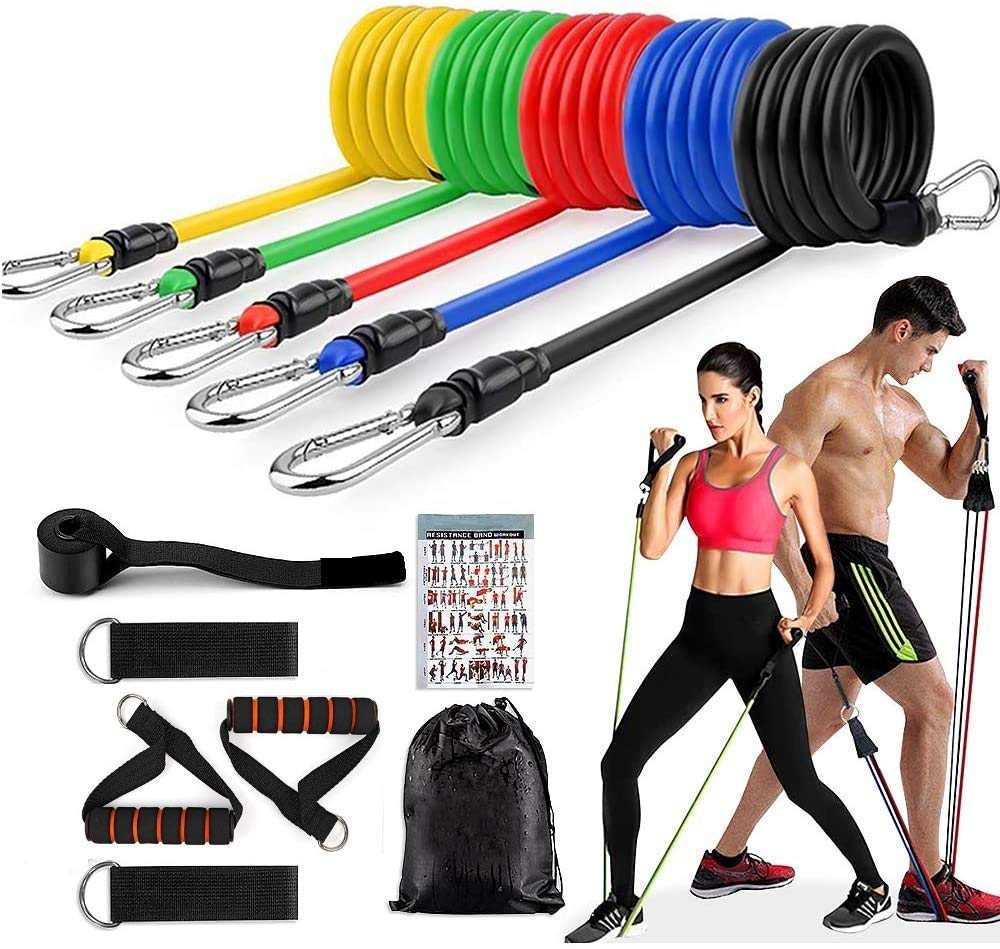11 Pcs Power Resistance Band Set for Men & Women – Exercise Bands for Home & Gym Workouts, Muscle Building, Yoga & Pull Up Training with Door Anchor