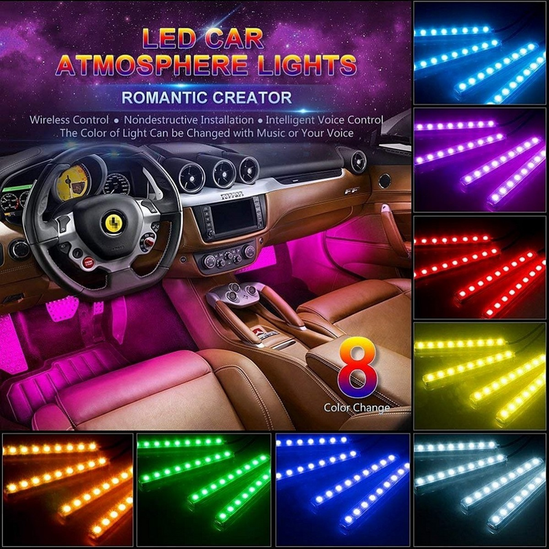 Neon 48 LED Car Interior Ambient Foot Light with Wireless Remote Music ...