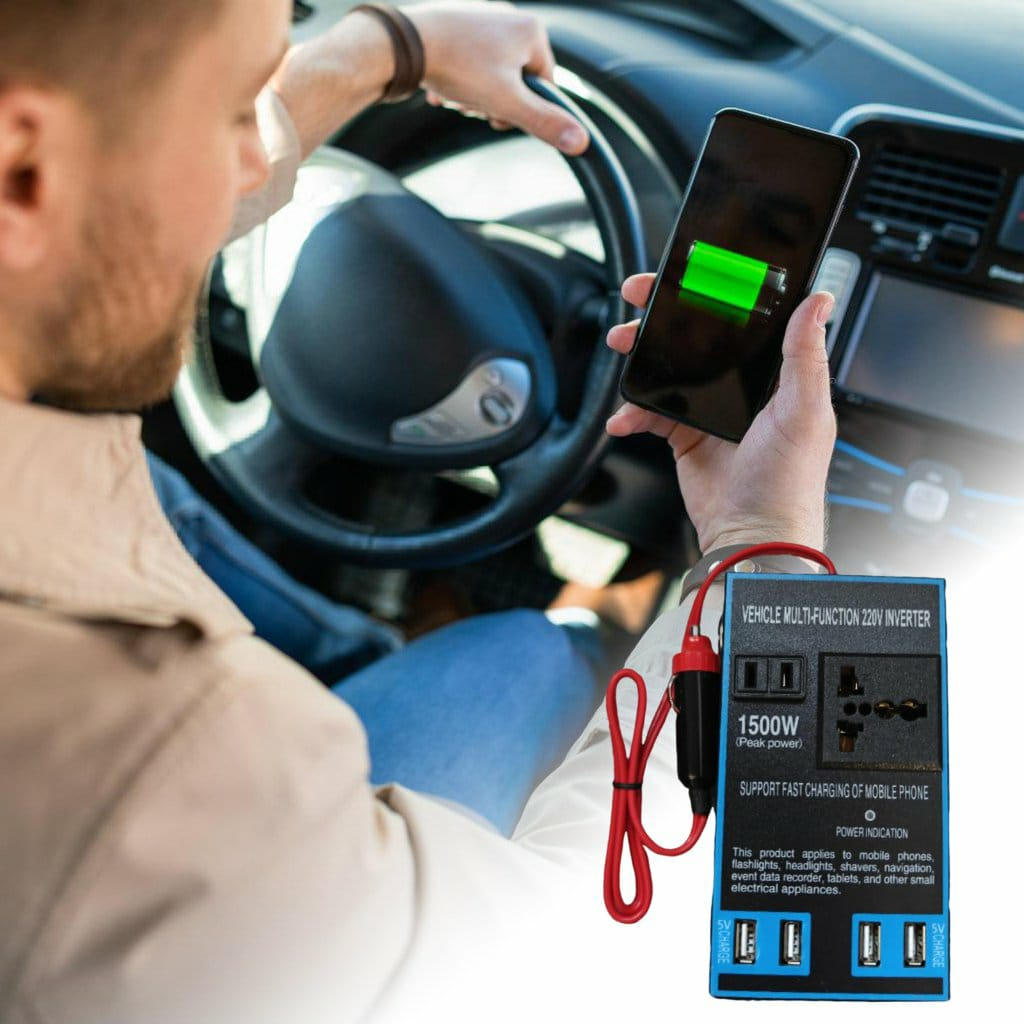 Universal 1500W Car Power Inverter DC 12V/24V to 110V/220V AC Converter, 4 USB Quick Charge Ports, AC Outlets for Laptop, Phone, Electronics – Truck & Travel Essential