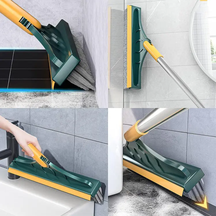 2 in 1 Floor Brush Scrub Brush, Adjustable V-Shaped Cleaning with Long  Handle, Bathroom Kitchen Crevice Squeegee, 120Degree Rotating Removable