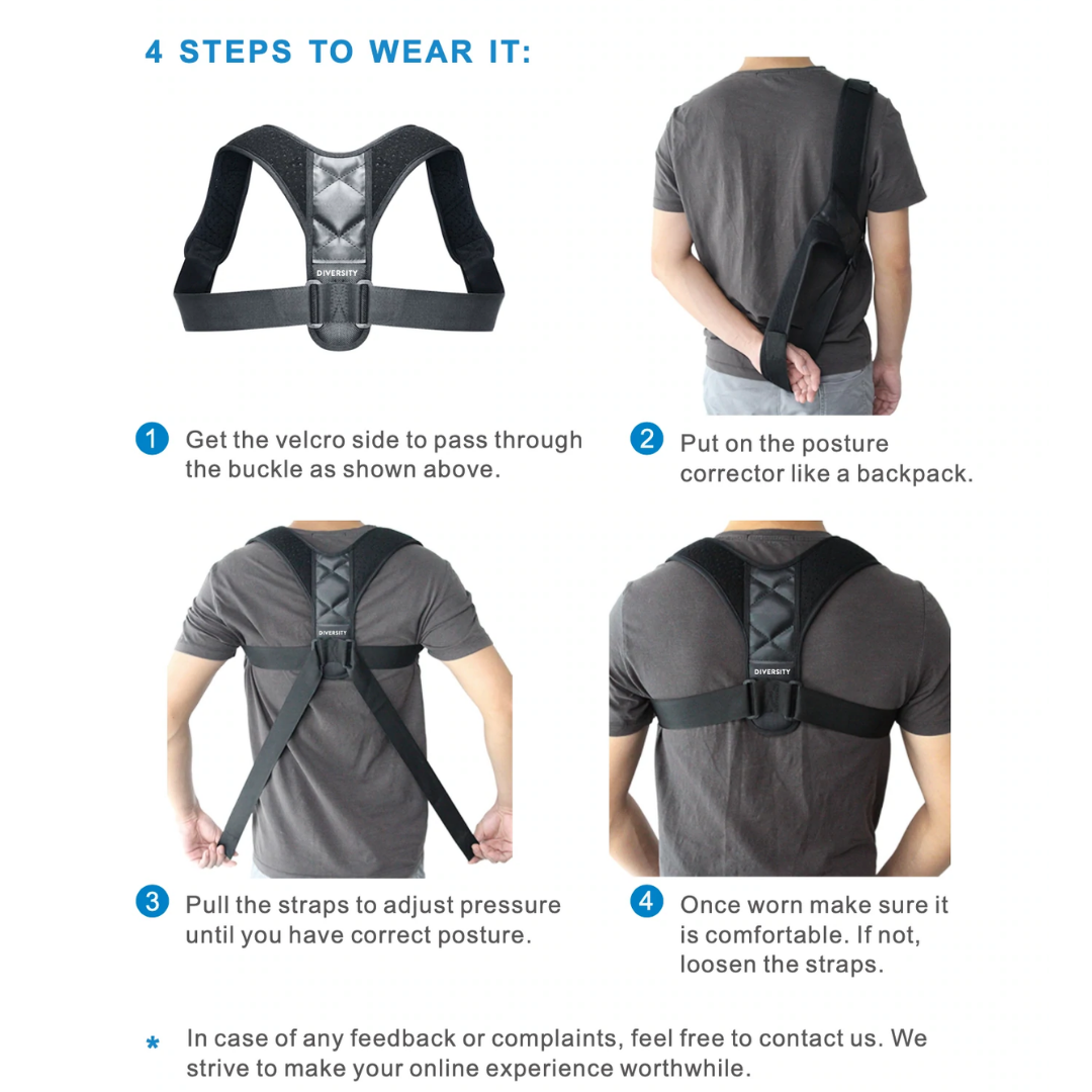 Body Posture Corrector Belt - Shoulder Support Relief and Back Pain Relief  Belt - Adjustable Posture Support Brace for Men and Women
