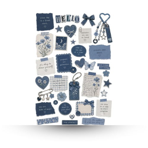 Blue Aesthetic Mini Sticker Sheet | Journal Aesthetic Stickers - Uncut and A6 Sized (10x15cm) Art for Laptops, Journals, and More - Express Yourself Creatively for Girls and Boys