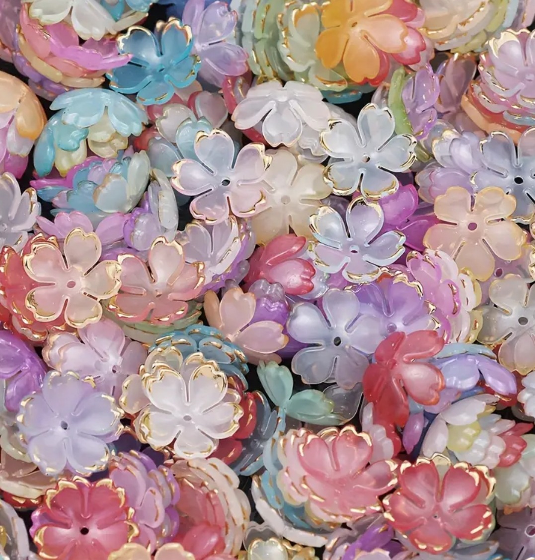 50/20pcs Acrylic Flower Beads 19mm | Colorful Floral Beads for DIY Jewelry Making & Craft Projects