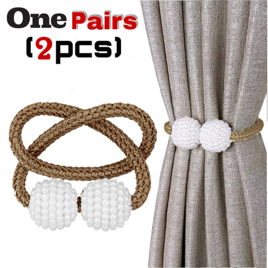 2 PCS Pearl  Magnetic Ball Curtain Buckle Magnetic Curtain Tiebacks Convenient Drape Tie European Style Decorative Weave Rope Curtain Rings & Buckles Holder for Window Sheer Blackout Draperies, Parday