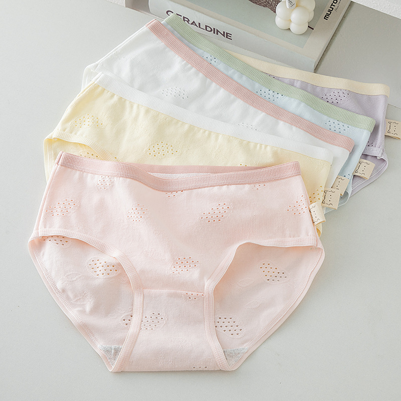 ABaby-like Cotton Underwear Women's Pure Cotton Breathable5AAntibacterial  Crotch Mid Waist Girl Solid Color Student Panties