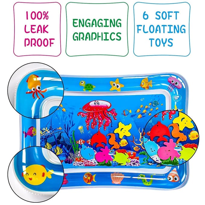 Tummy Time Water Mat for Kids, Babies Toddlers Premium Inflatable Baby Play Activity Pad for 3–24 Months Muscle Strengthening Sensory Play Gym Portable Leak-Proof Baby Water Mat