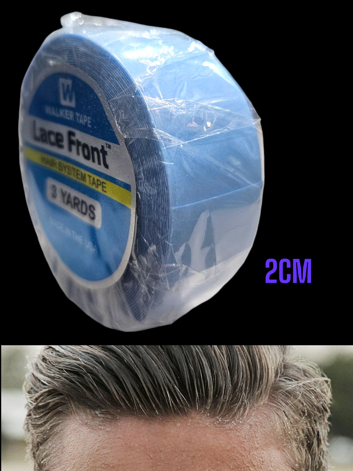 Walker Lace Front Support Tape Roll - No-Shine Blue Double-Sided Hair System Tape - 1 cm, 2 cm & 1 inch Widths, 3 to 36 Yards