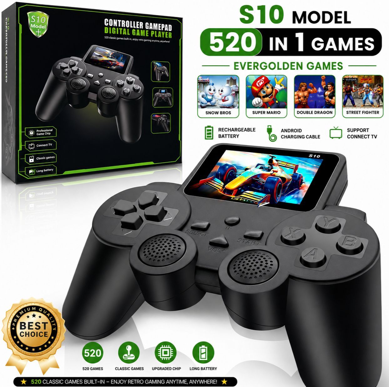 Video Game S10 Q12 Gaming Console Sup 500 in 1 Handheld Video Games for Kids Console - 520 Game Box Plus Classic Video Games for Tv Gaming - Combat Fun