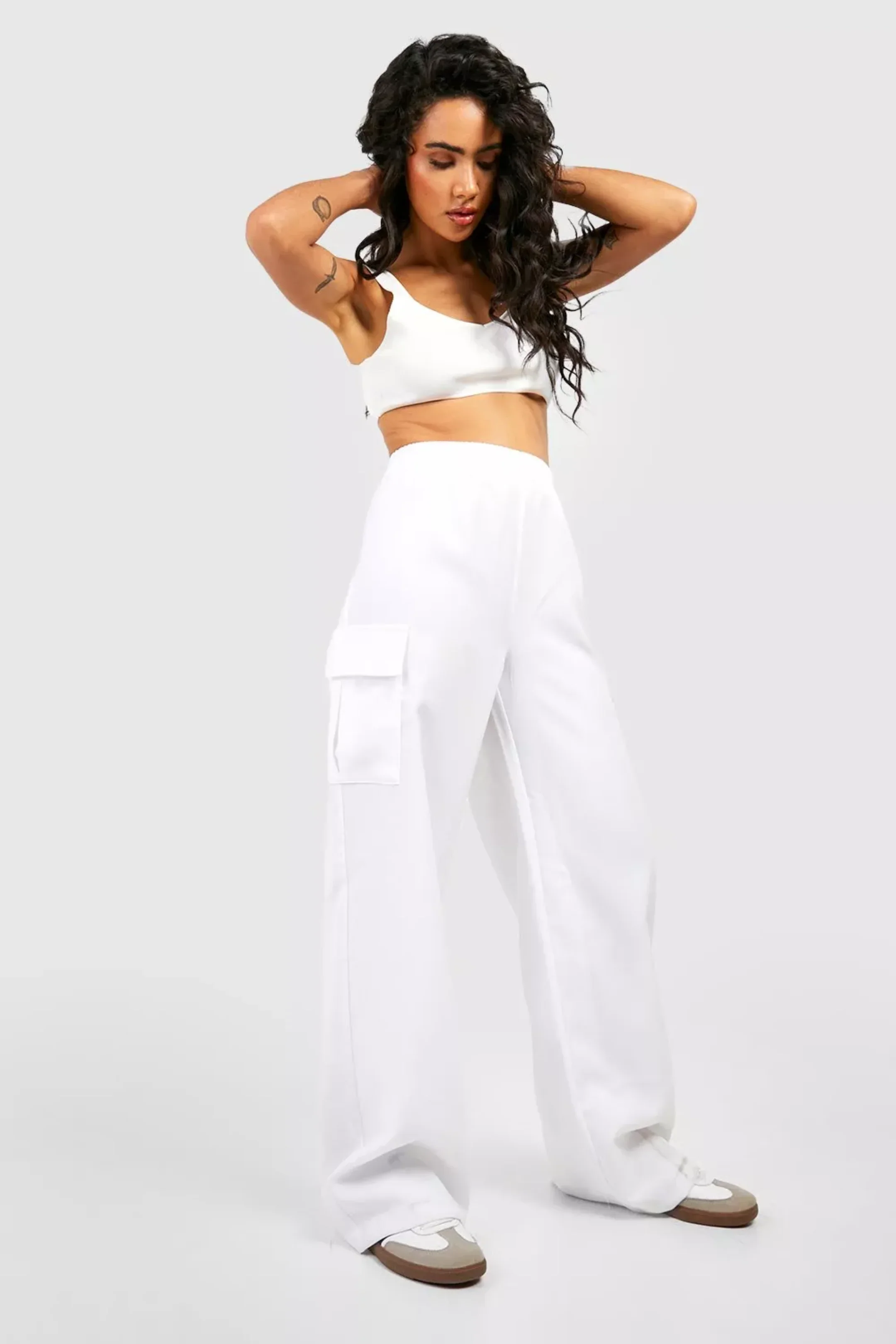 White High Waisted Cargo Sweat Pant Daraz.pk