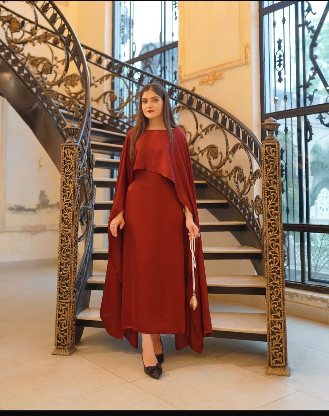 Silk Attached cape Maxi 1 Piece dress for Girls & Women's Fashion