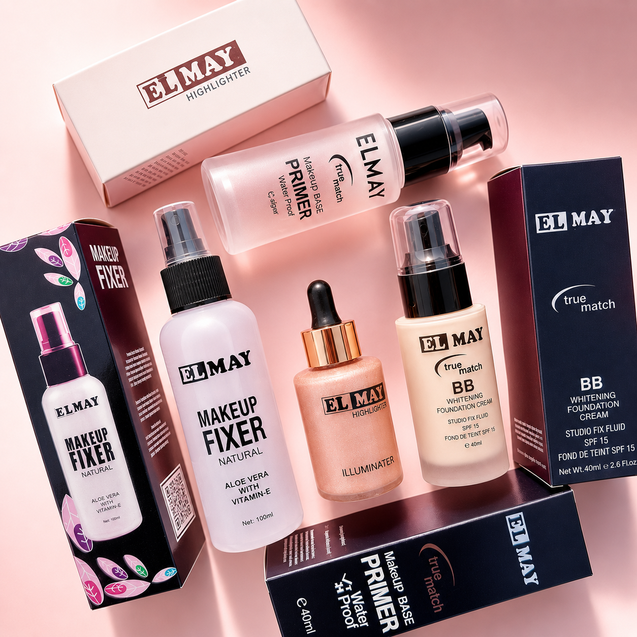 ELMAY - Deal of 04  Fixer(100ml) + Foundation Pump + Liquid Highlighter + Primer Pump