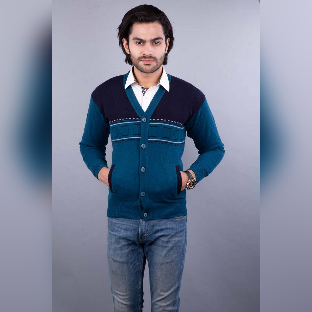 Oxford 100% Lambswool Petrol Cardigan 