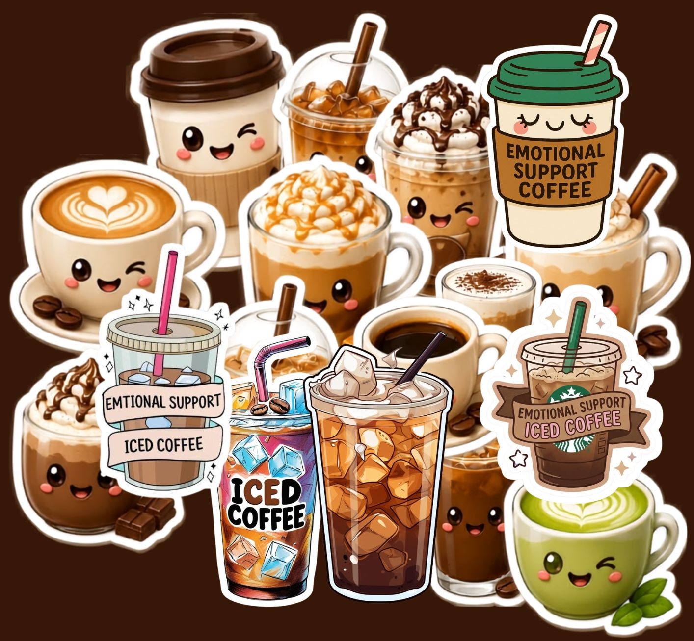 Kawaii Coffee & Cafe Uncut Sticker Sheet (Pack of 17) | Cute Aesthetic Vinyl Waterproof Decals for Journal, Laptop & Tumbler