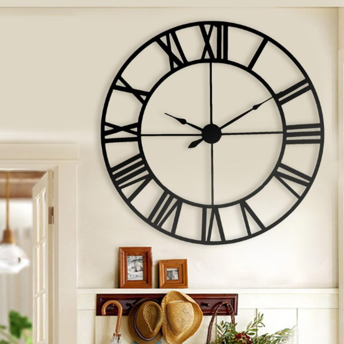 Modern Wooden Wall Clock Large Retro Black Round with Roman type beautyfull Home Decor for gift