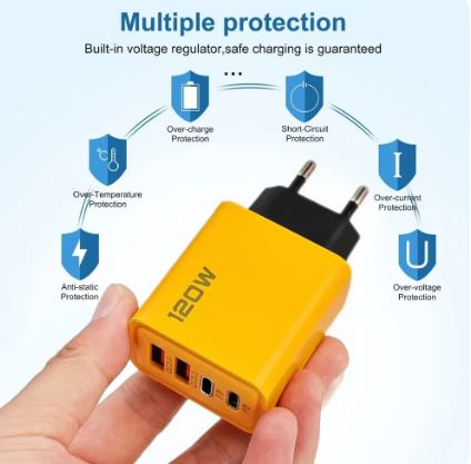 120W  Portable USB-C PD 4-Port Adapter Quick Charge Wall Charger