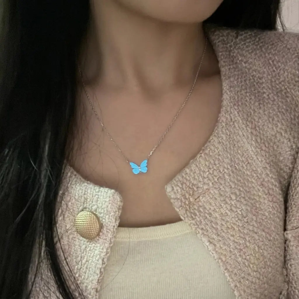 Luminous Butterfly Pendant Necklace – Glow in the Dark Chain for Girls | Cute Aesthetic Jewelry Gift