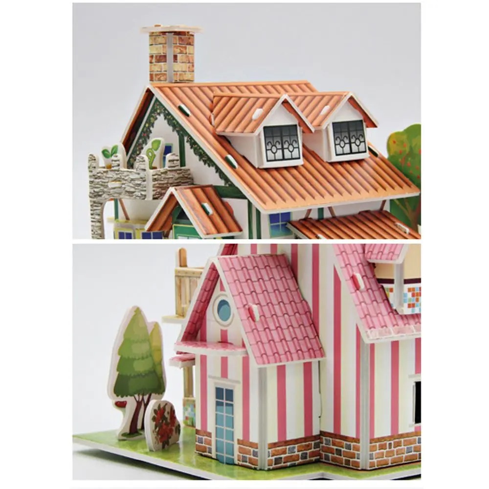 3D Puzzle Jigsaw Paper Model |3D House Building Puzzle | Learning Educational Toys For Children | Kid Gift 3D DIY Puzzle Citadel Model Cartoon House Assembling Toy Kid Early Learning