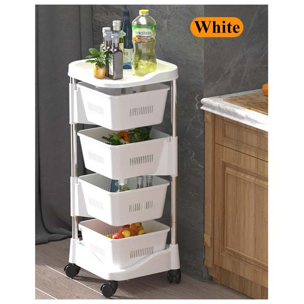 Kitchen Storage Trolley, Plastic Serving Rolling Cart Basket Tray with Wheels, for Bedroom