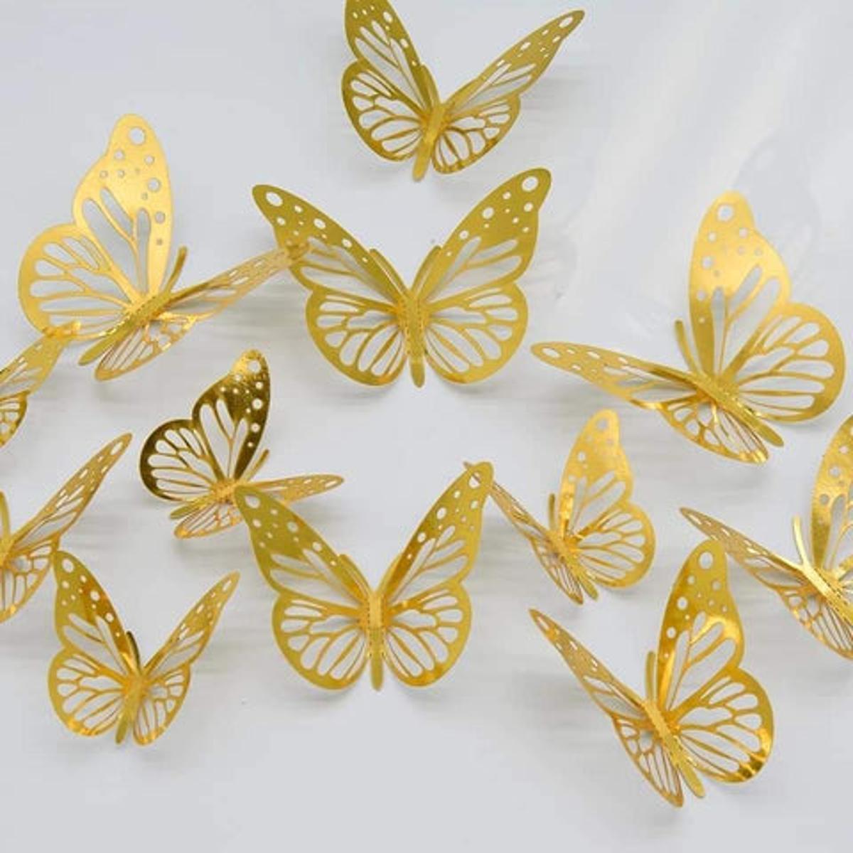 3D Butterfly Golden Wall Sticker Home Decor Pack of 12