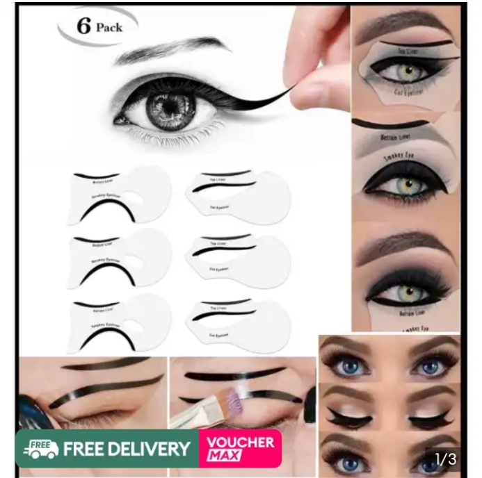 6 Pcs Professional Eyeliner Stencil Set - Perfect Winged Liner & Cat Eye Template - Easy Makeup Shaping Tool for Beginners